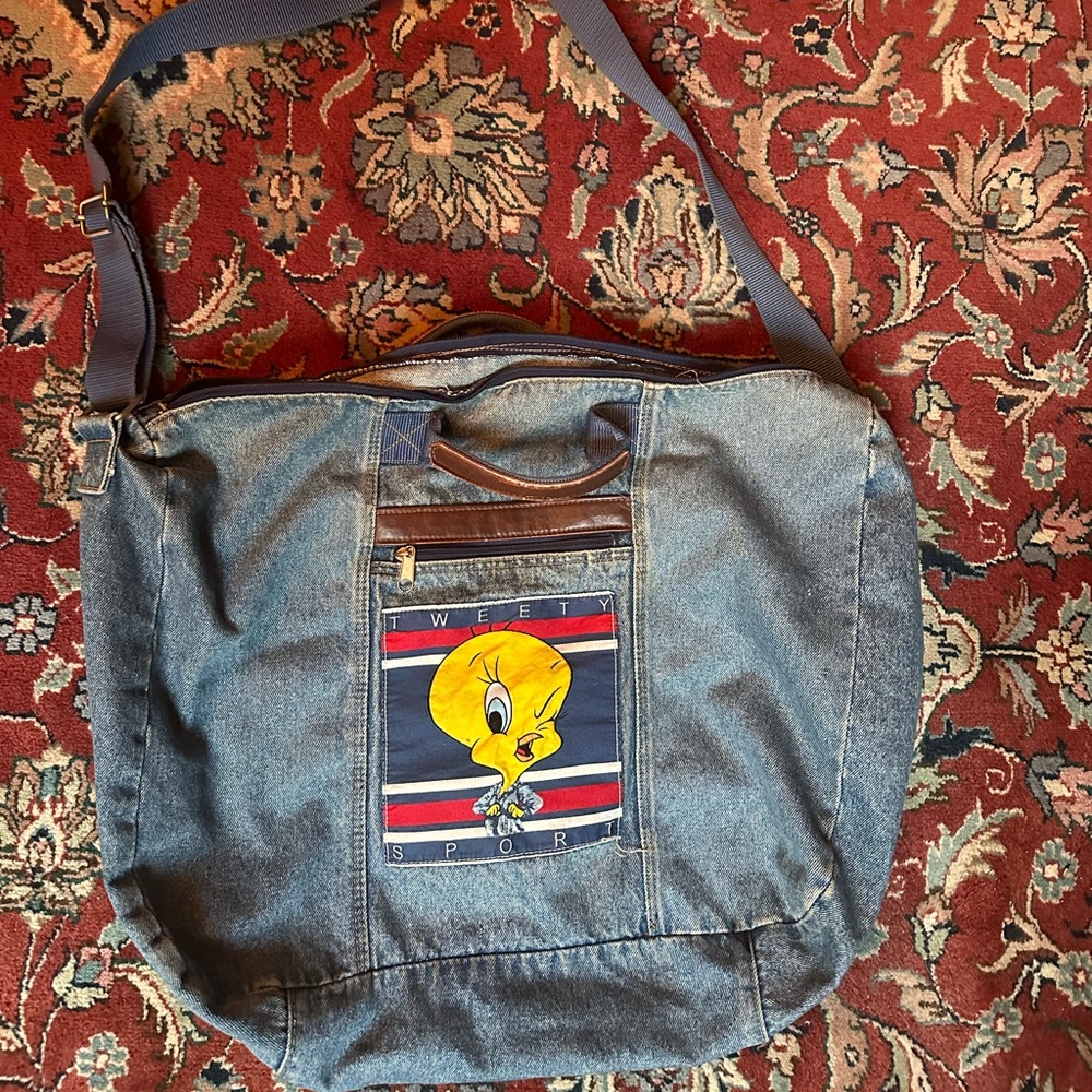 Vintage tweety bird denim duffel bag y2k